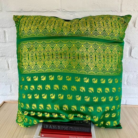Large Square Pillows, Green Gold, Floor Pouf, 20" x 20" inch - Picture 1 of 7